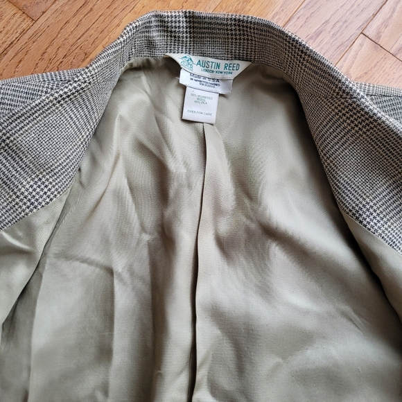 Austin Reed Plaid Taupe Silk Blend Core Blazer Jacket 6 Vintage - Picture 10 of 13